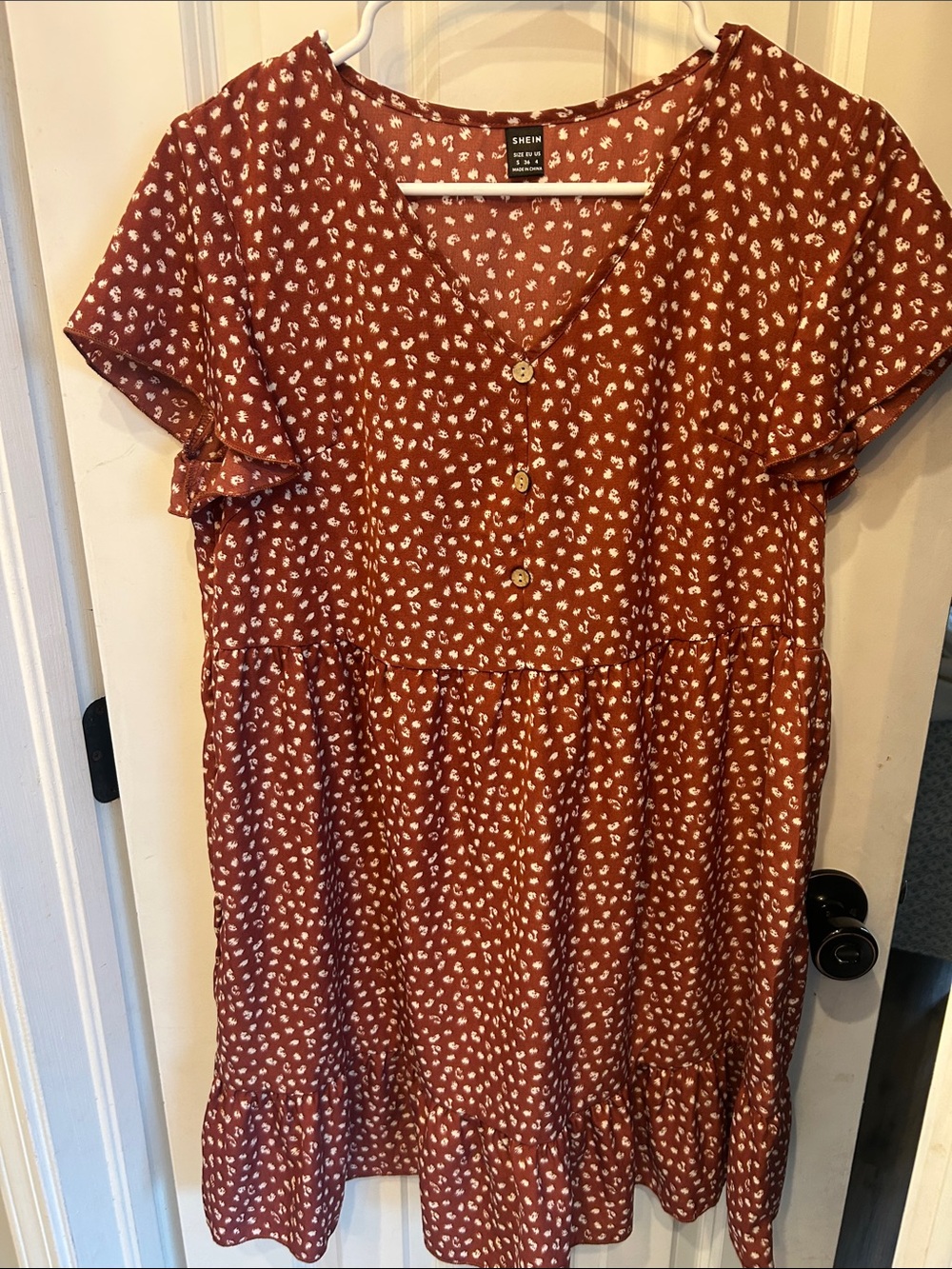 SHEIN Rust Red Dress with White Floral Print
